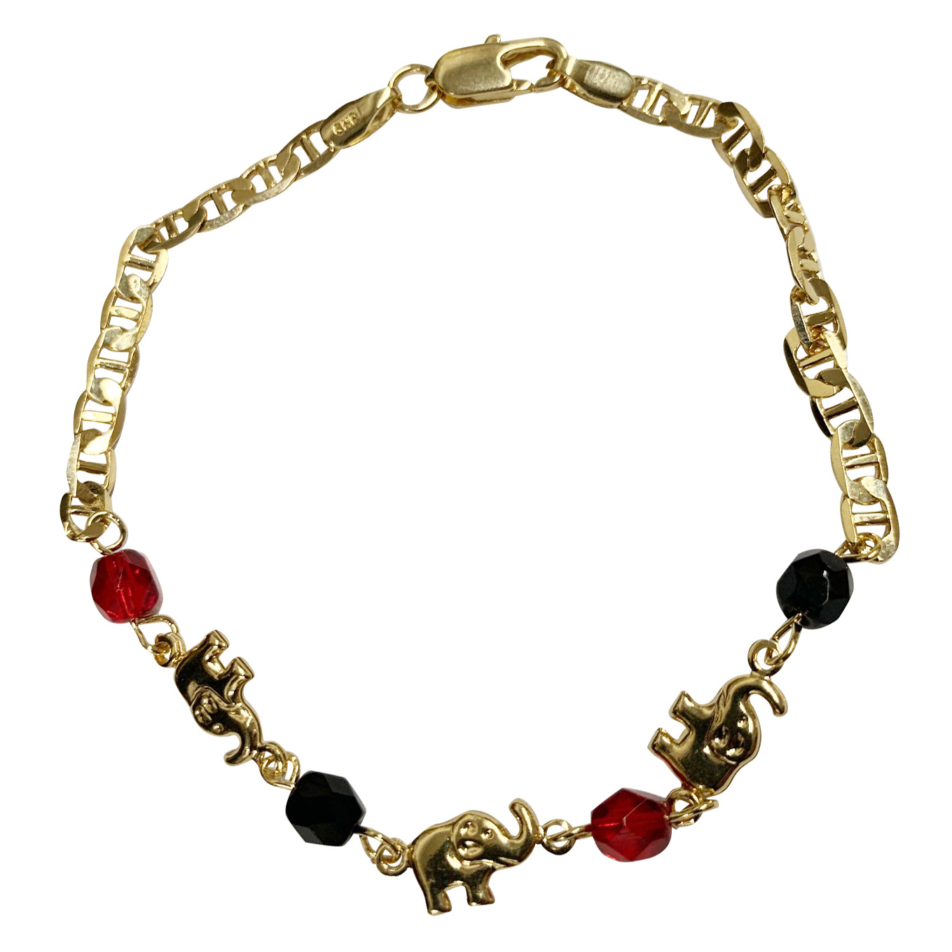 Relojes De Pulsera De Oro Amarillo Lleno De Oro 18K Gold Filled Azabache Elephant Bracelet 7,25long Adult /pulsera De Joyería Elefante Brasileña
