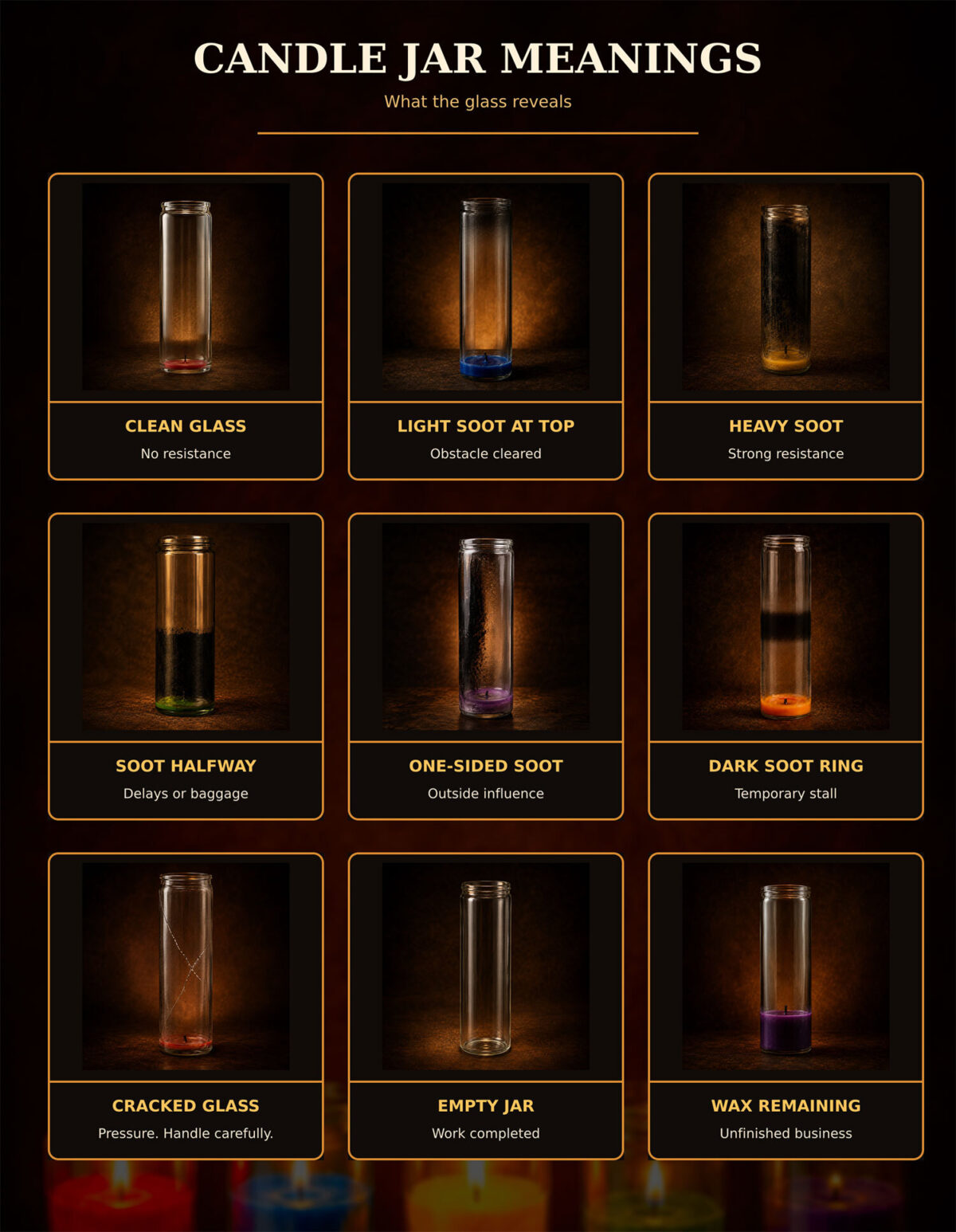 Candle jar reading meanings visual grid