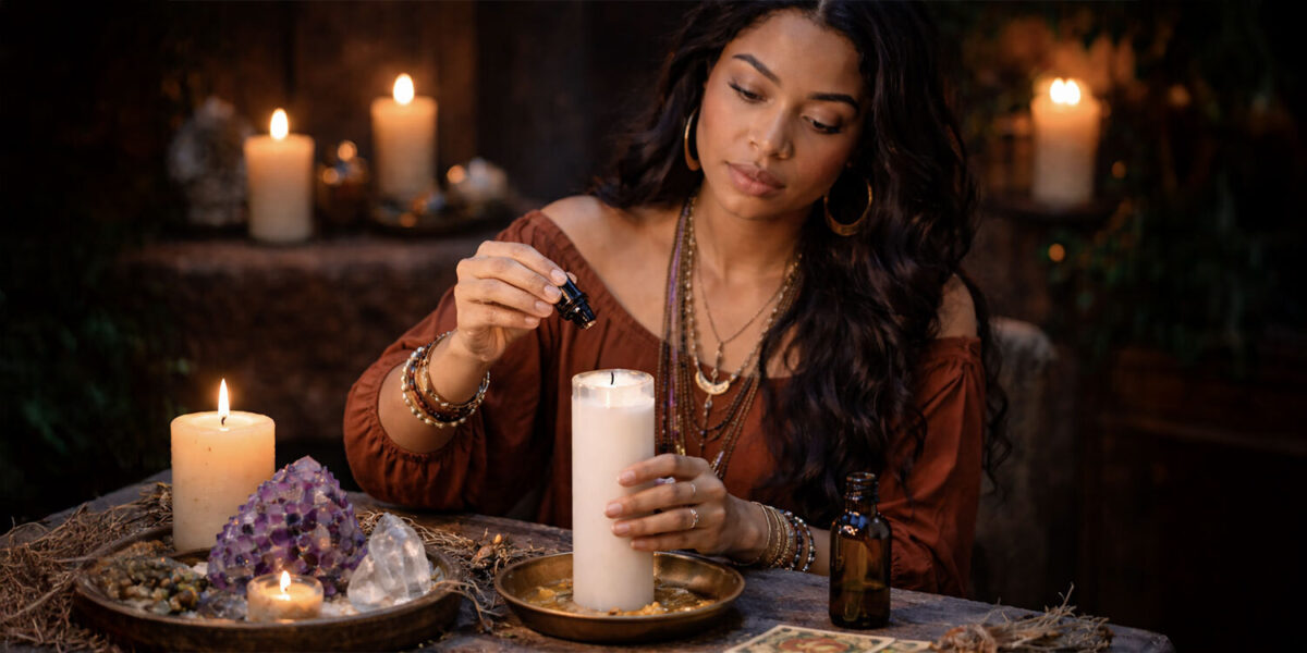 Cleansing ritual candle with oil