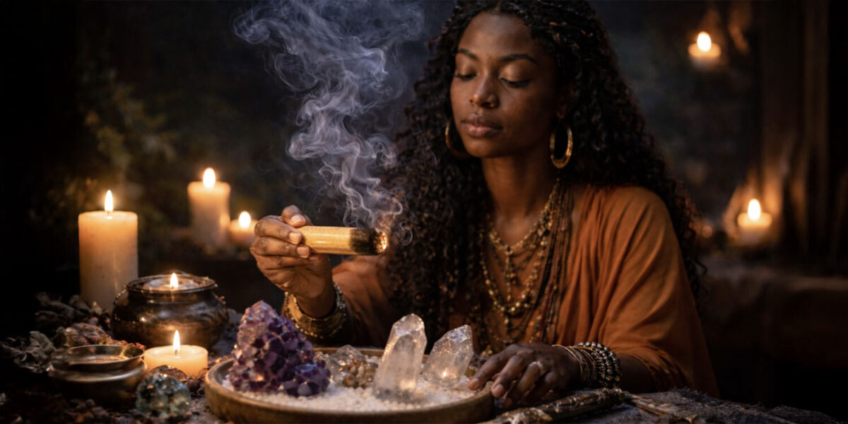 Cleansing ritual tools with smoke