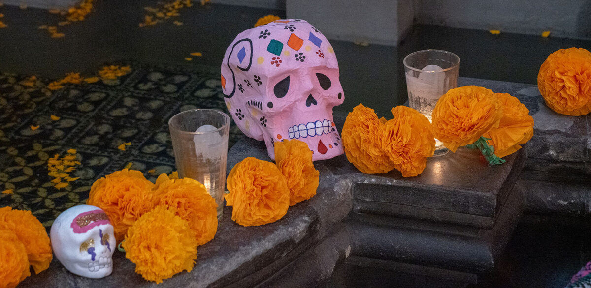 Dia de los muertos candles marigolds