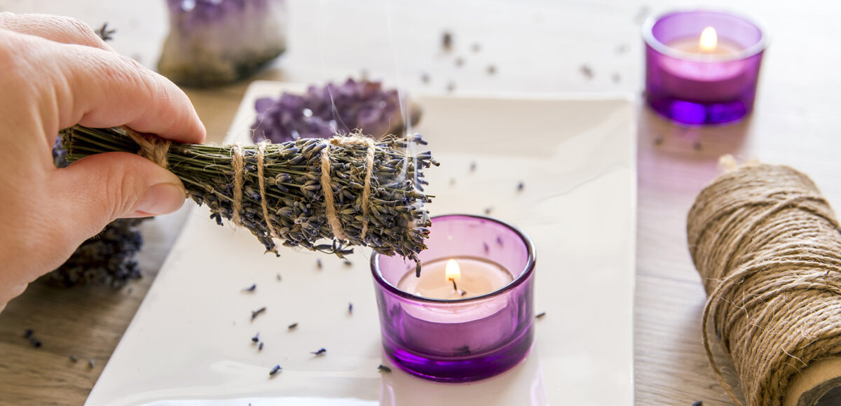 Lavender smudge smoke cleansing