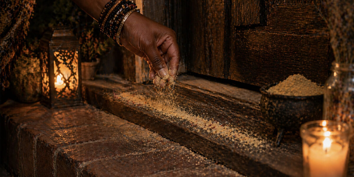 Sprinkling sachet powders doorway