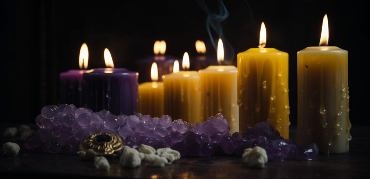 Wednesday purple yellow candles
