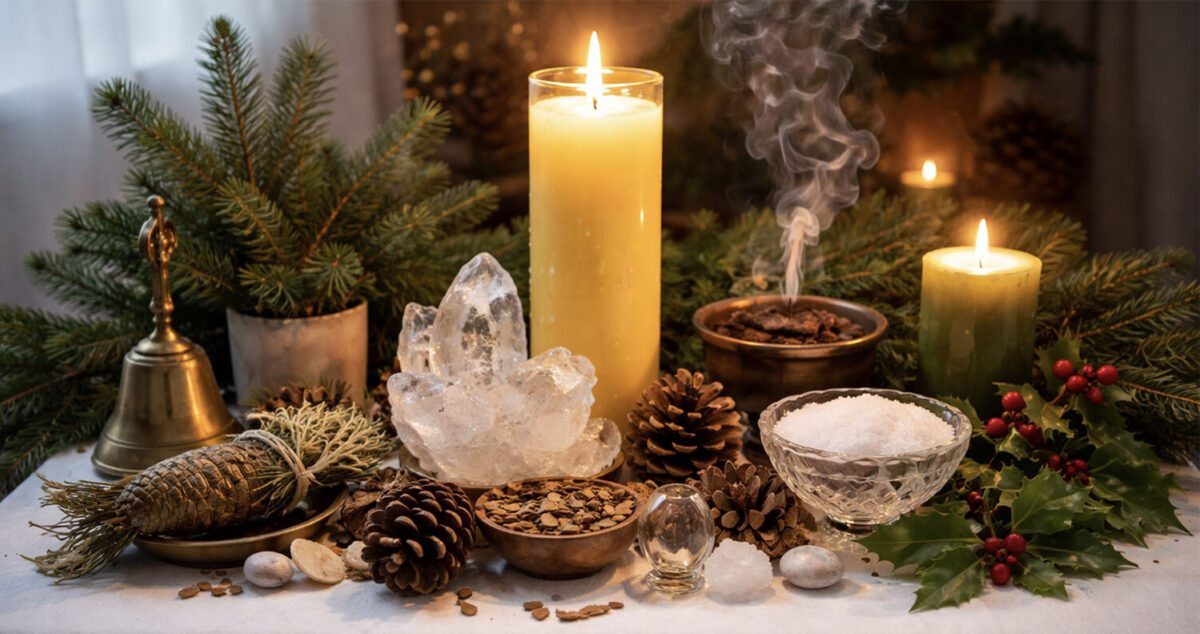 Winter solstice renewal ritual altar