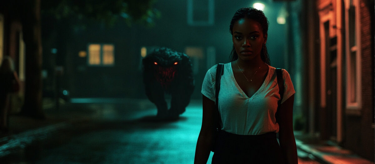 Woman being stalked by evil
