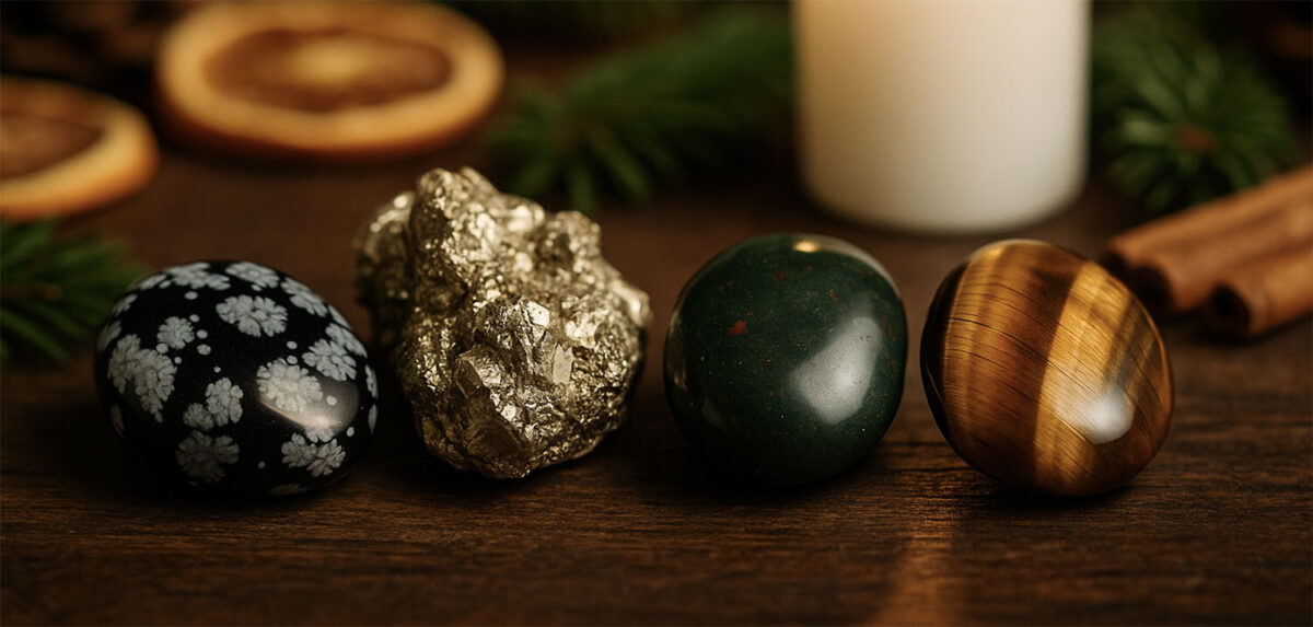 Yule altar crystals stones