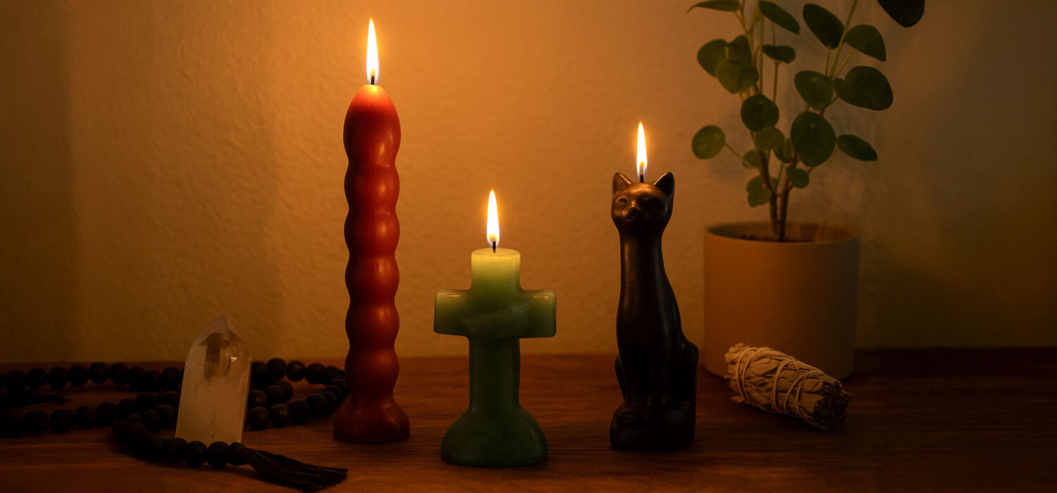 7 knob cross crucifix cat image figure candles