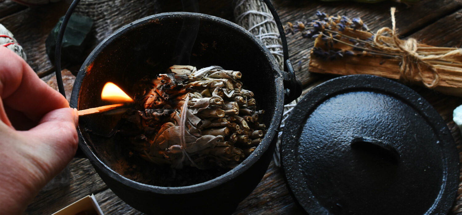 Burning herbs cleansing negative energies