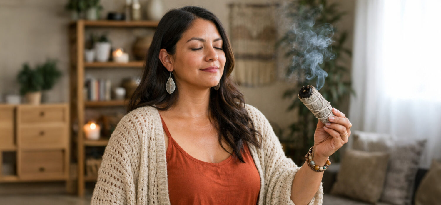 White sage smudging smoke cleansing
