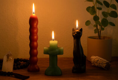 7 knob cross crucifix cat image figure candles