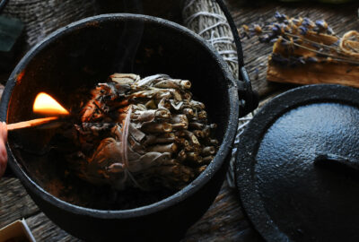 Burning herbs cleansing negative energies