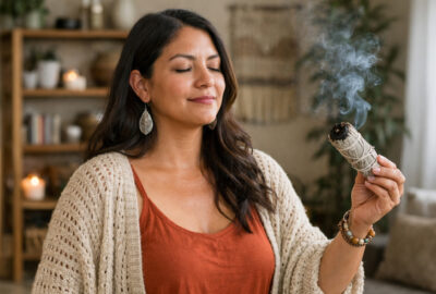 White sage smudging smoke cleansing