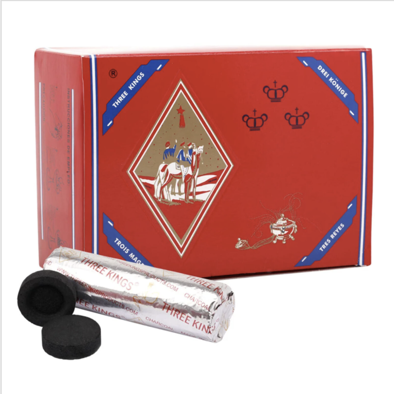 3 Kings Charcoal 33mm roll — 10 quick-lighting charcoal discs for burning incense and resins